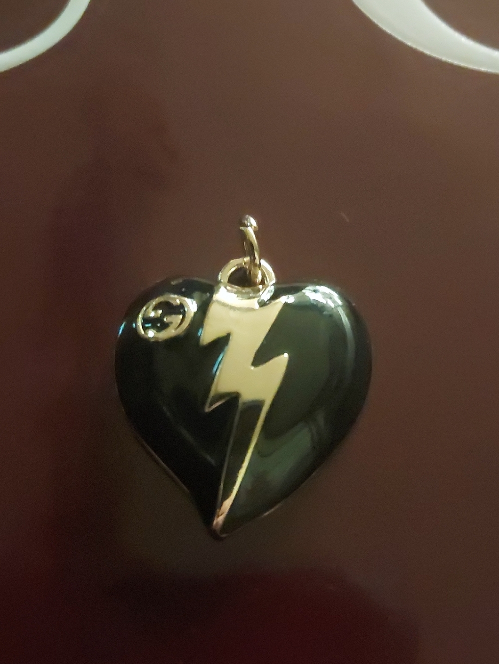 Gucci Black & Gold Heart Lightning Bolt Pendant